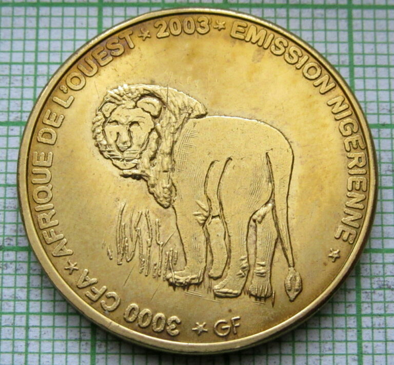 Read more about the article NIGER 2003 2 AFRICA or 3000 CFA COIN  LION  IDAO COINAGE