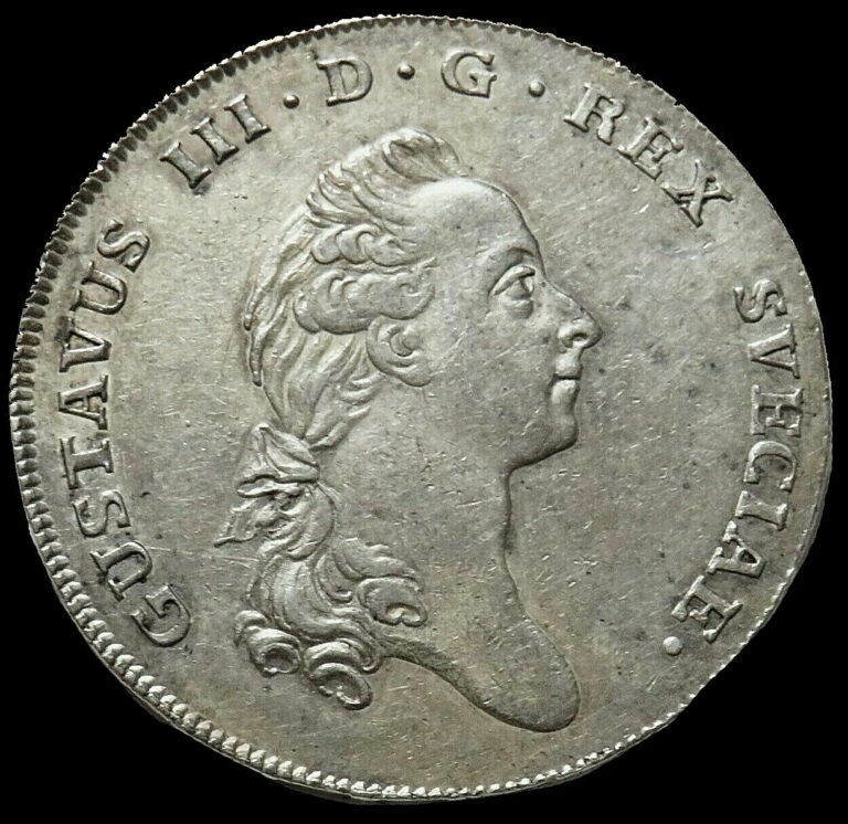 Read more about the article 1776 OL SILVER SWEDEN 1 RIKSDALER KING GUSTAV III COIN