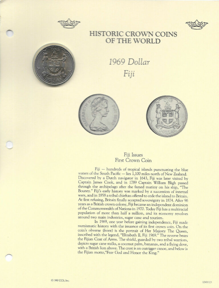 Read more about the article Historic Coins of World Elizabeth II Fiji 1 Dollar 1969 BU First Crown Coin