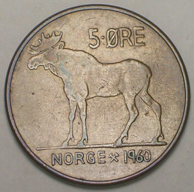 Read more about the article 1960 Norway Norwegian 5 Ore Moose Coin VF+