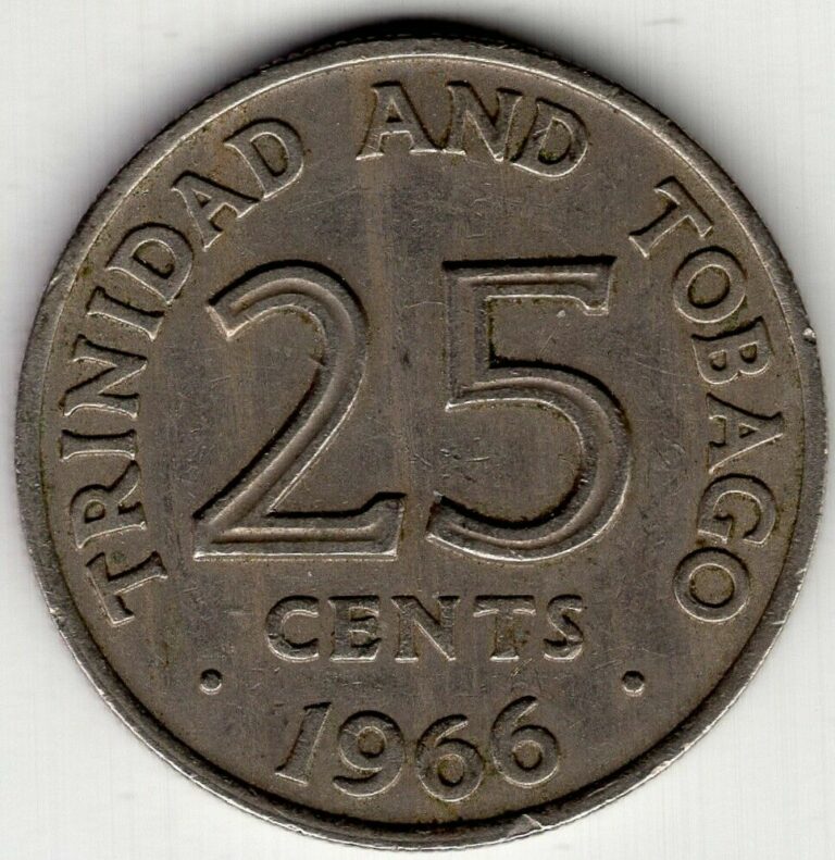 Read more about the article 1966 TRINIDAD AND TOBAGO TWENTY FIVE 25 CENTS NICE WORLD COIN