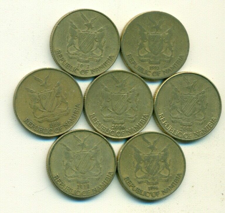 Read more about the article 7 DIFFERENT 1 DOLLAR COINS from NAMIBIA (1993/1996/1998/2002/2006//2008/2010)