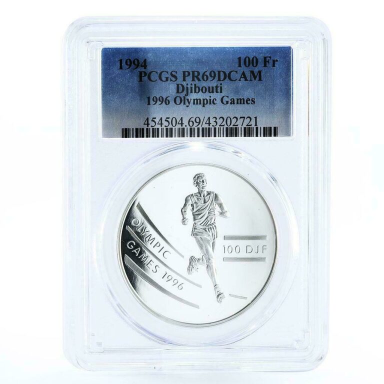 Read more about the article Djibouti 100 francs Atlanta Olympic Games Runner PR69 PCGS silver coin 1994