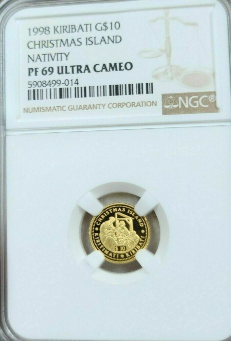 Read more about the article 1998 KIRIBATI GOLD 10 DOLLARS CHRISTMAS ISLAND NATIVITY NGC PF 69 ULTRA CAMEO