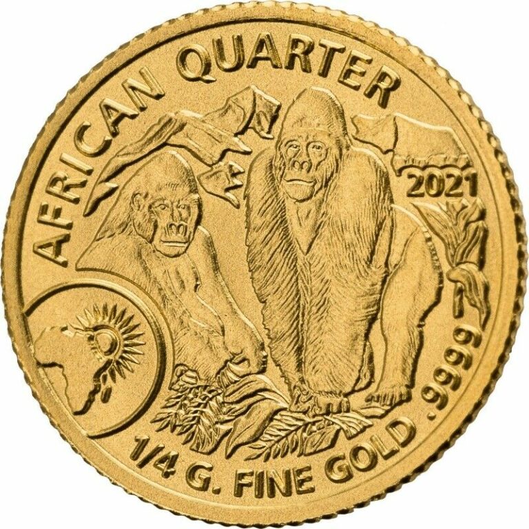 Read more about the article MOUNTAIN GORILLA AFRICAN QUARTER – 2021 25 RWF 1/4 GRAM PURE GOLD COIN – RWANDA