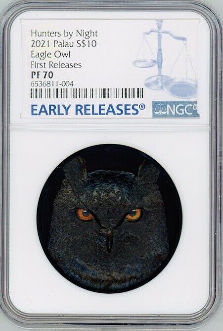 Read more about the article Hunters by Night Eagle Owl 2021 Palau 2 oz Obsidian Black Silver Coin NGC70 FR