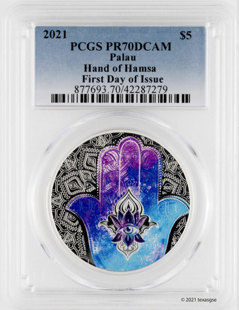 Read more about the article 2021 Palau $5 Hand of Hamsa 1oz .999 Silver Proof Coin PCGS PR70 First Day Issue
