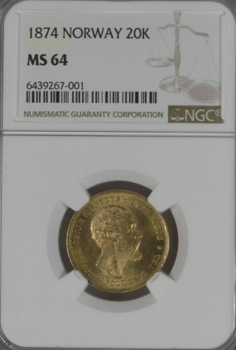 Read more about the article NGC MS64 1874 Norway 20 Kroner Gold Coin.! GEM BU.!