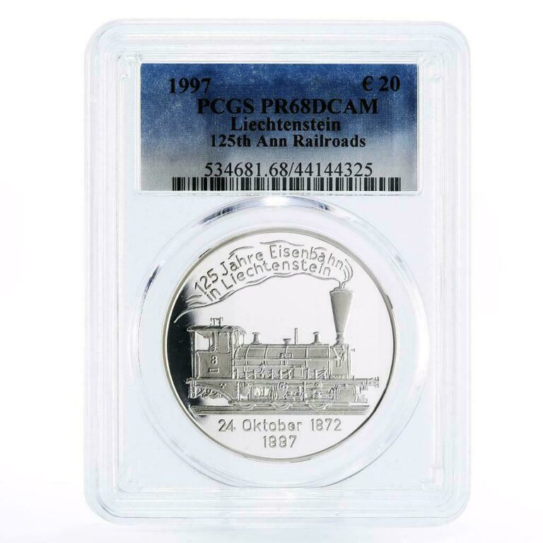 Read more about the article Liechtenstein 20 euro 125 Years of Railroads Train PR68 PCGS silver coin 1997