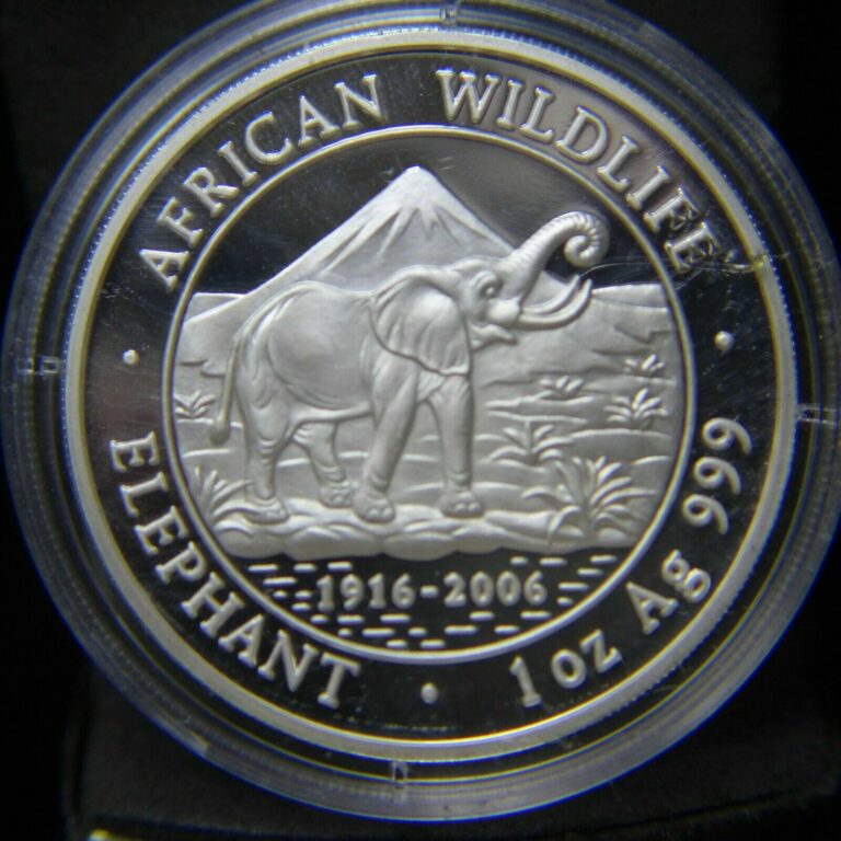 Read more about the article 2006 Somalia Elephant 1 oz Silver BU Coin in capsule