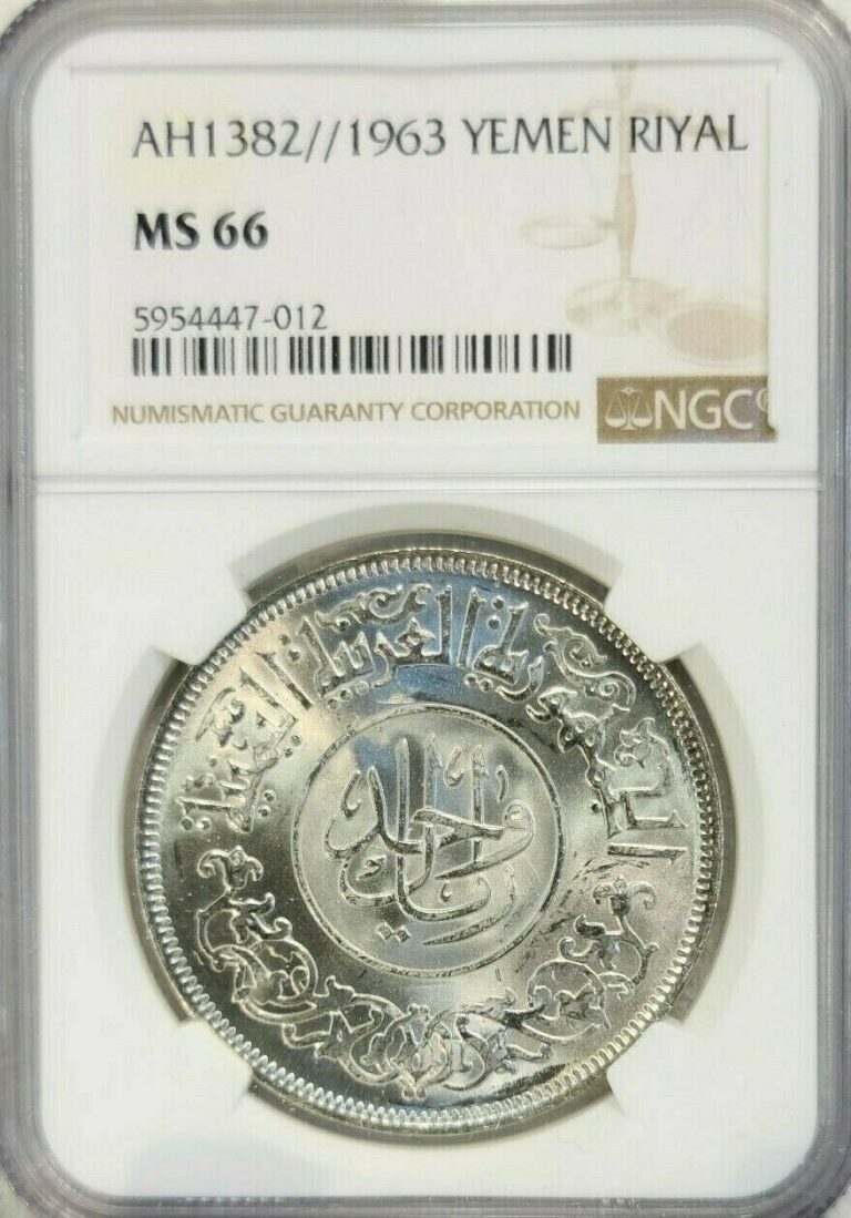 Read more about the article 1963 YEMEN SILVER 1 RIYAL NGC MS 66 STUNNING GEM BU LUSTER SCARCE HIGH GRADE