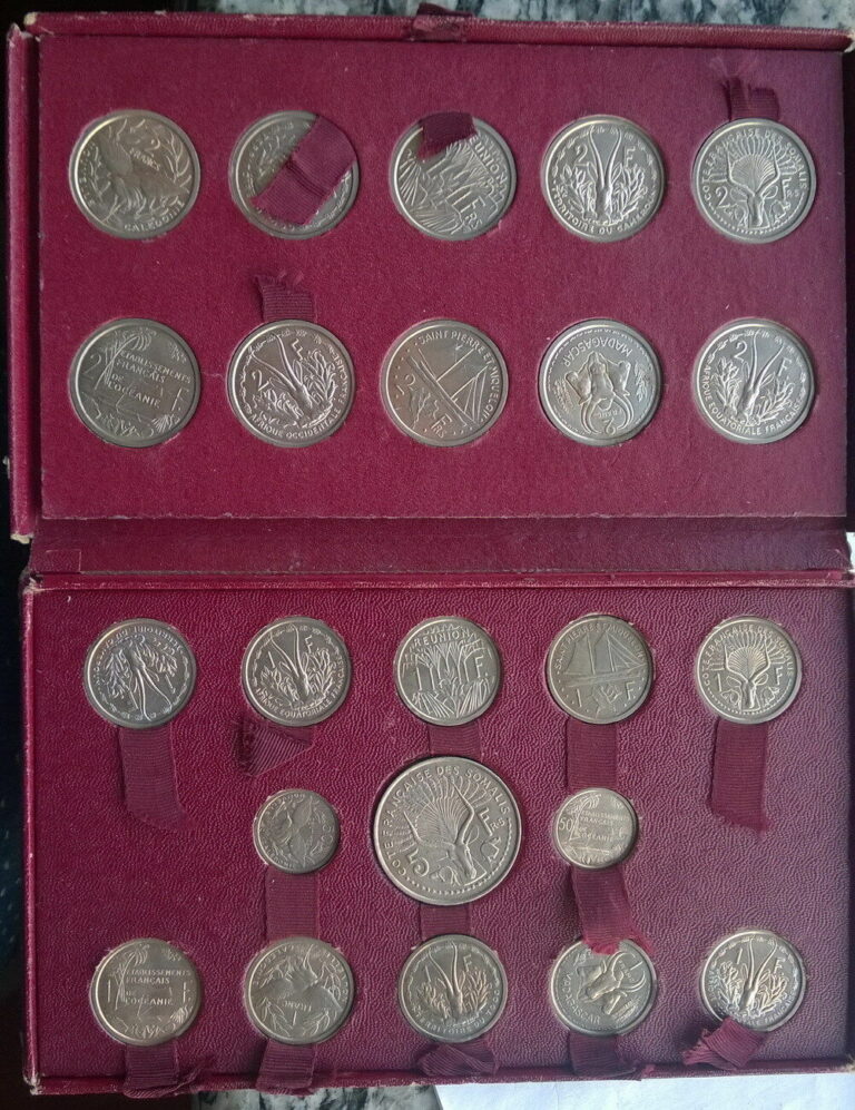 Read more about the article French Colony 1948-49 Complete Set of 23 Essai Coins Rare Togo Reunion Cameroom.