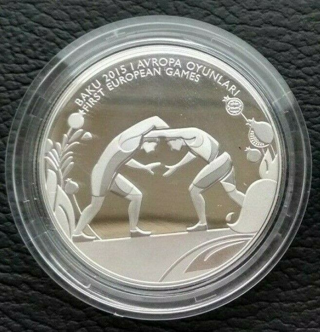 Read more about the article 5 manat Azerbaijan European Games in Baku Wrestling Proof silver coin 2015