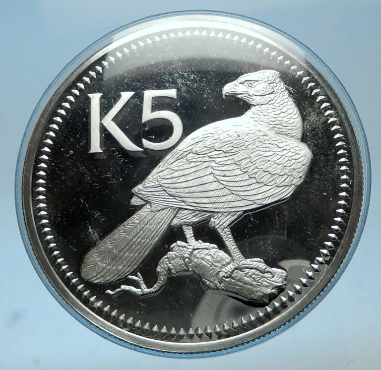 Read more about the article 1977 PAPUA NEW GUINEA Proof Silver 5 Kina Coin w PAPUAN Harpy EAGLE i68566