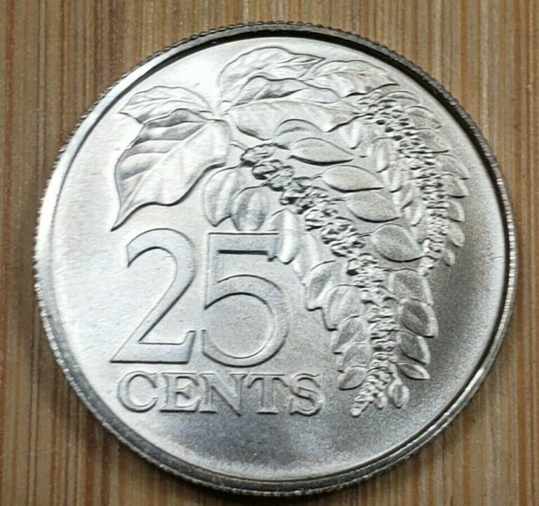 Read more about the article 1974FM (M) Trinidad and Tobago 25 Cents Chaconia Plant coin – matte