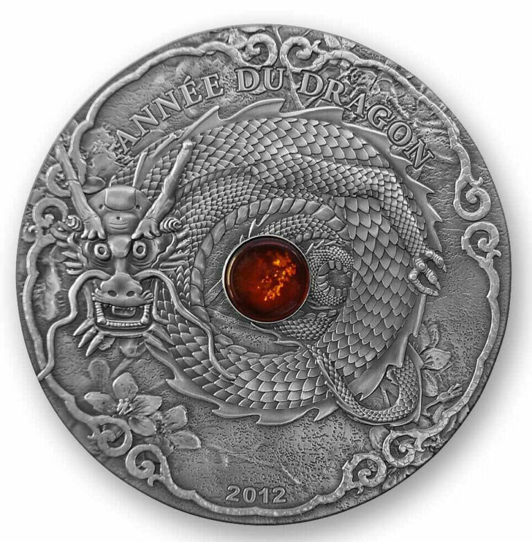 Read more about the article Togo 2012 Year of Dragon 1500 Fr 2 Oz Silver Coin High Relief with Amber insert