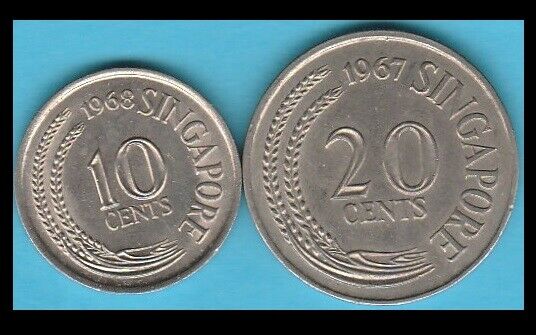 Read more about the article Singapore 1968 km3 10 Cent and 1967 km4 20 Cent Nearly Uncirculated Coins