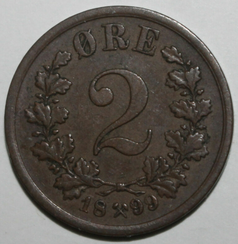 Read more about the article Norwegian 2 Øre Coin 1899 Norway KM# 353 King Oscar II Two Ore