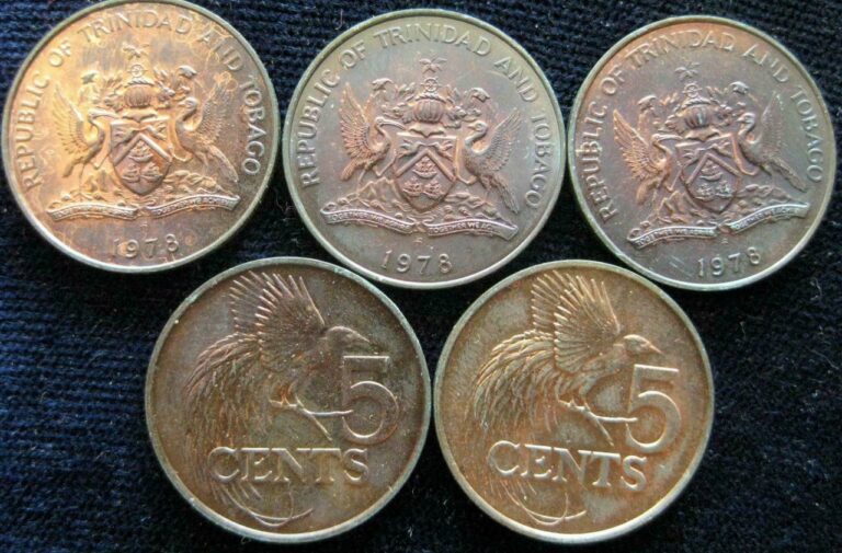 Read more about the article Trinidad and Tobago 1978 5 Cents lot of 5 coins UNC low mintage 472 #116