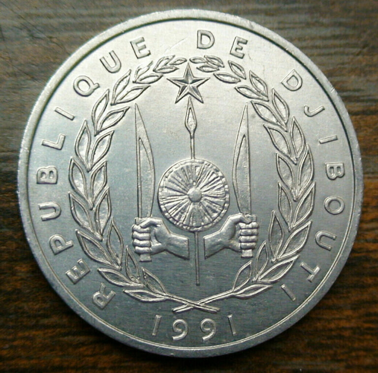 Read more about the article 1991 Djibouti 5 Francs Coin: UNC GEM BU: Only ever handled with gloves. Mntg: 2m