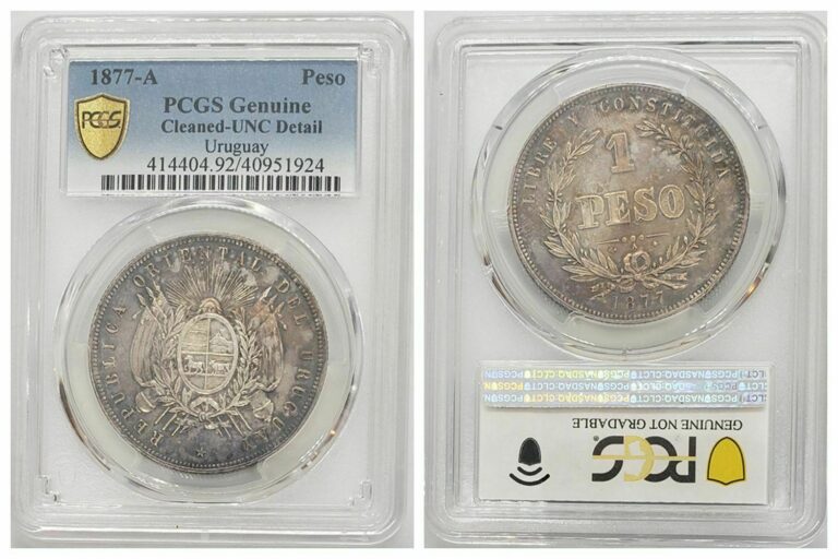 Read more about the article PCGS Uruguay 1877 A Mint 1 Peso Large Silver Coin Nice Toned UNC Scarce