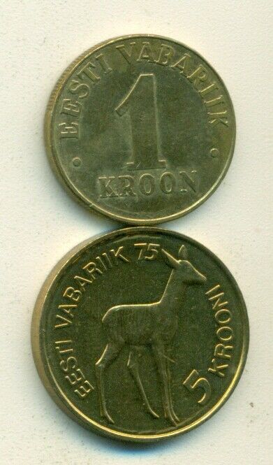 Read more about the article 2 DIFFERENT COINS from ESTONIA – 1998 1 KROON and 1993 5 KROON