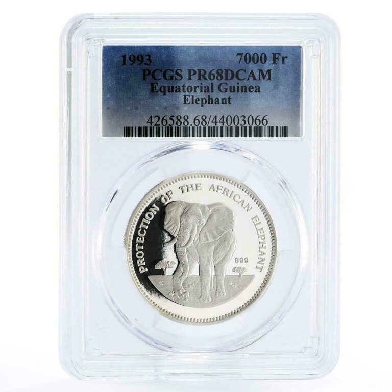 Read more about the article Equatorial Guinea 7000 francos African Elephant PR68 PCGS silver coin 1993