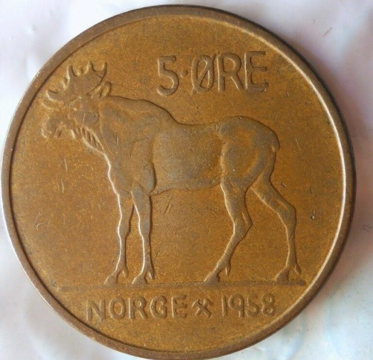 Read more about the article 1958 NORWAY 5 ORE – Excellent Vintage Moose Coin – FREE SHIPPING – Norway Bin #4