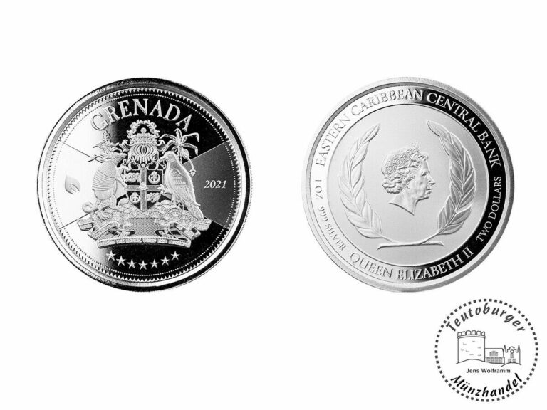 Read more about the article Grenada $2 2021 EC8 (4th) Coat of Arms 1oz 999 Silver * St/Bu *