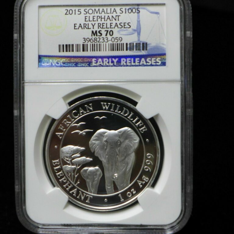 Read more about the article 2015 SOMALI REPUBLIC SOMALIA Elephant Africa Silver 100S Coin NGC MS70 Early Rel