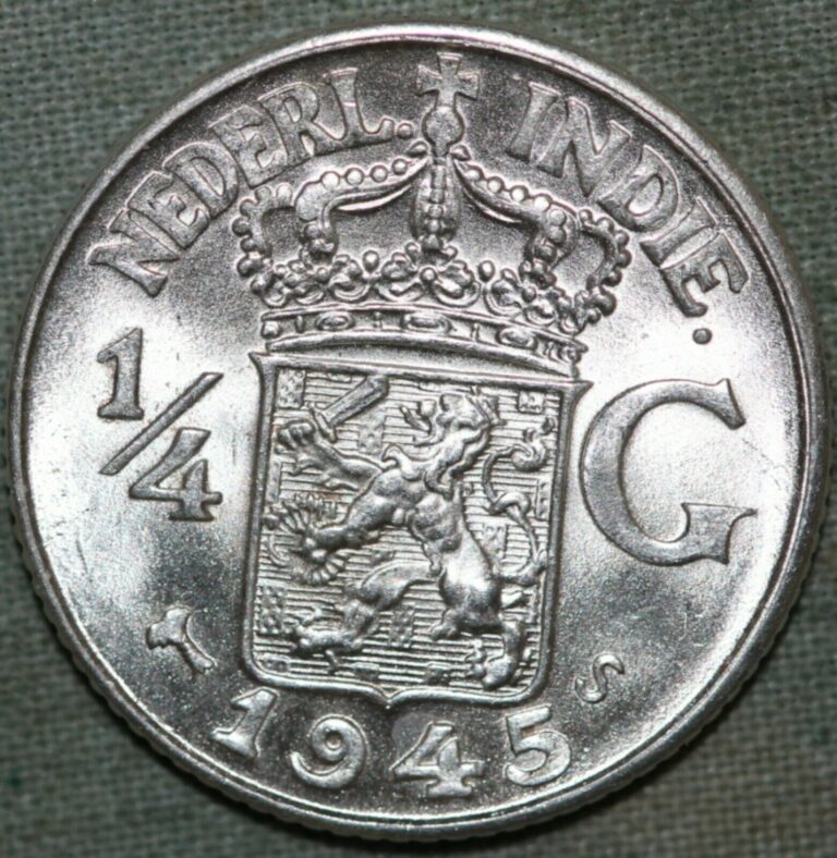 Read more about the article Netherland Easdt Indies~ Indonesia  1945S~ Silver 1/4 Gulden  UNC ~ 93¢ Shipping