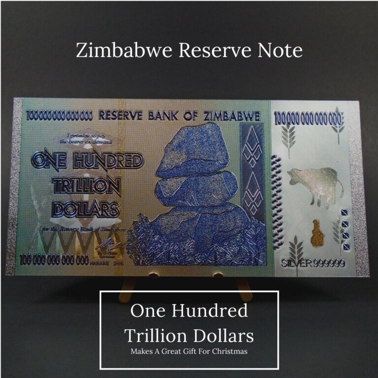 Read more about the article Zimbabwe 100 Hundred Trillion Dollars Beautiful Souvenir Silver and Gold Banknote