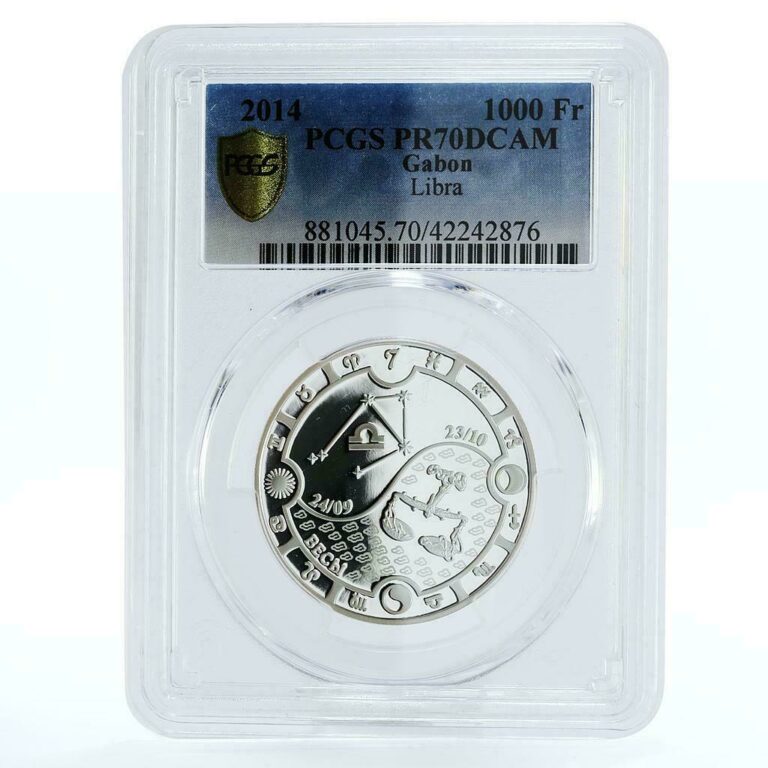 Read more about the article Gabon 1000 francs Zodiac Signs series Libra PR70 PCGS proof silver coin 2014