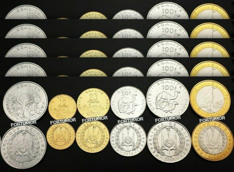Read more about the article Djibouti 5 (x) 6 Pcs Coins Set  5 10 20 50 100 250 FRANCS 1991 2016  Bimetal UNC