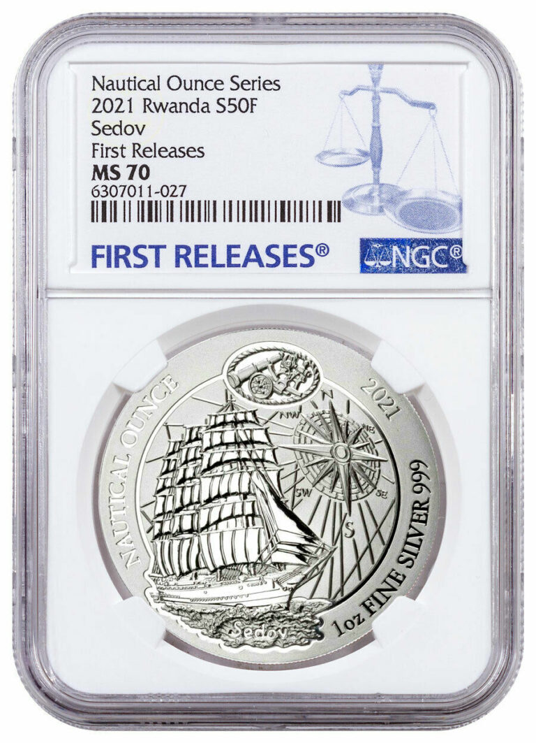Read more about the article 2021 Rwanda Nautical Ounces Sedov 1 oz Silver RWF Franc50 Coin NGC MS70 FR