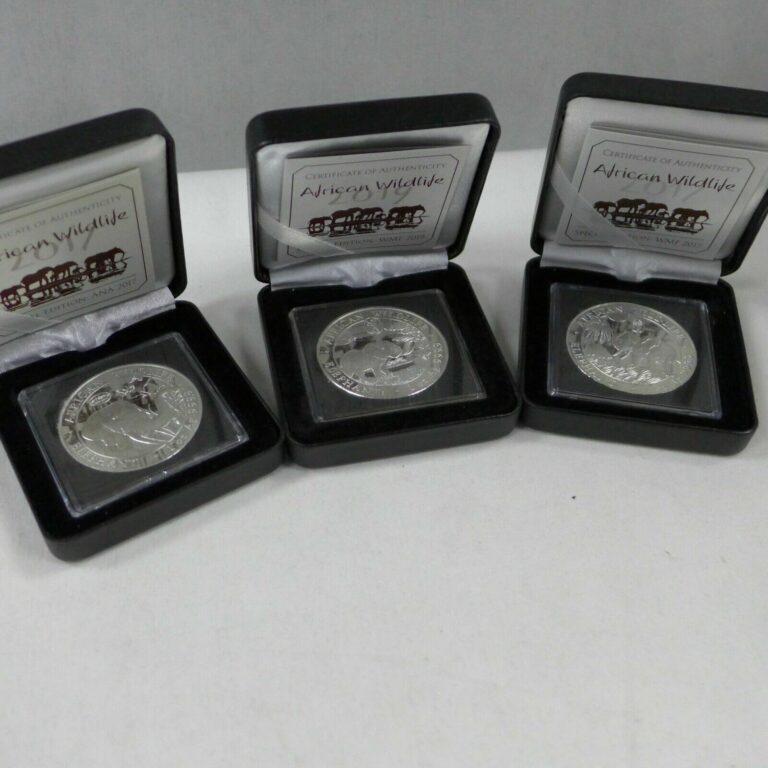 Read more about the article Lot of (3) 2017/2019 Somalia 1oz Silver Elephant WMF and  ANA Privy w/Box and COA