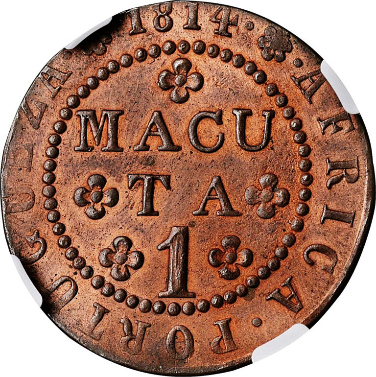 Read more about the article 1814 ANGOLA PORTUGUEZA JOÃO VI COPPER MACUTA NGC UNC-DETAILS CLEANED KM46