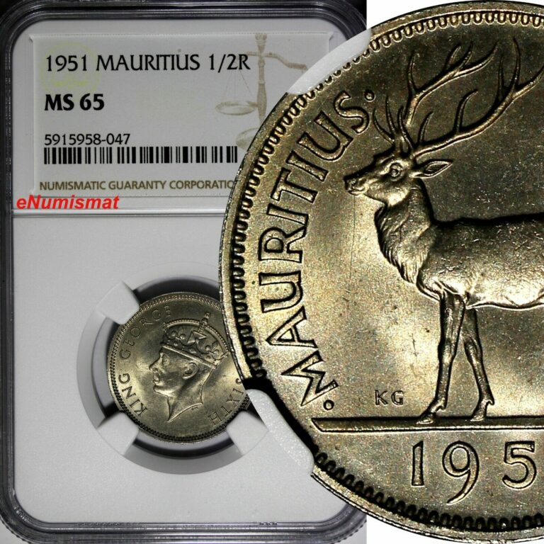 Read more about the article Mauritius George VI 1951 1/2 Rupee NGC MS65 1 GRADED HIGHEST KM# 28 (047)