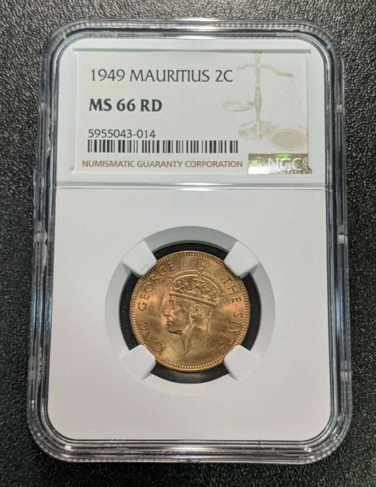 Read more about the article 1949 MS66 RD Mauritius 2 Cent KM 26 NGC TOP GRADE!  KING GEORGE VI