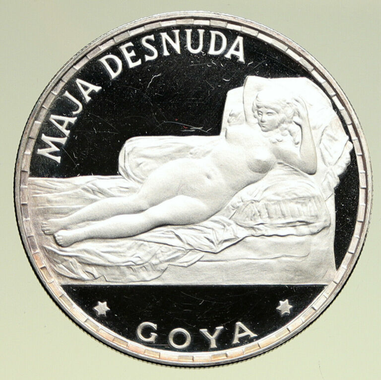 Read more about the article 1970 EQUATORIAL GUINEA Goya Maja Desnuda Proof Silver 100 Pesetas Coin i94940