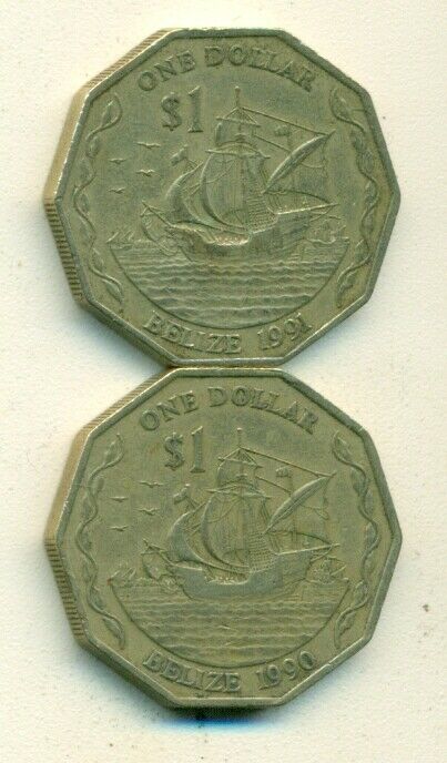 Read more about the article 2 DIFFERENT 1 DOLLAR COINS w/ SHIPS from BELIZE DATING 1990 and 1991