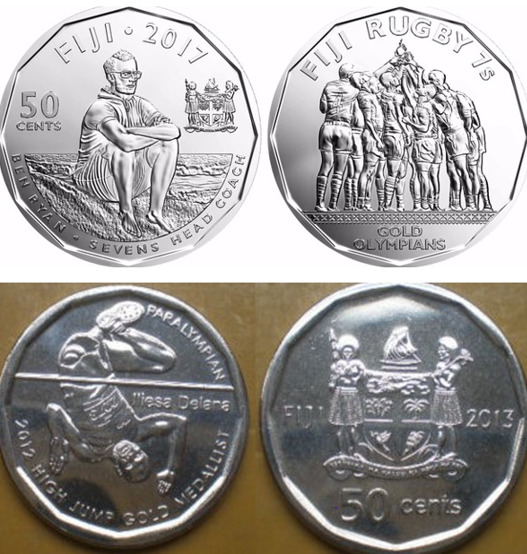 Read more about the article Fiji 2016 Rugby 7s Olympians + 2012 Iliesa Delana Paralympian 50 cent coin-2 Pcs