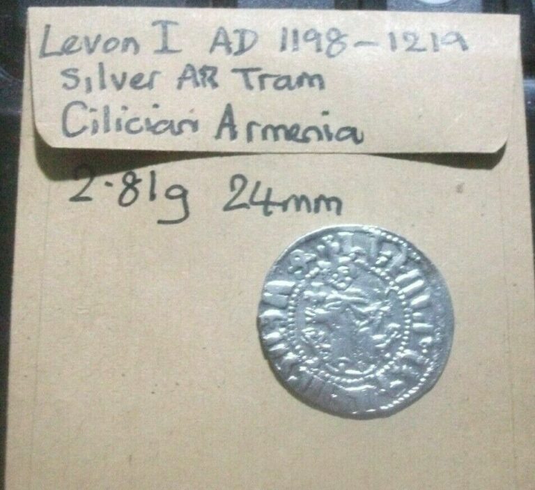 Read more about the article Cilician Armenia Silver Tram  Levon I  1198 – 1216  Crusader Coin 24mm 2.81g