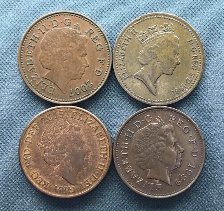 Read more about the article United Kingdom set of four coins 1 penny 1986 – 1999 – 2007 – 2015