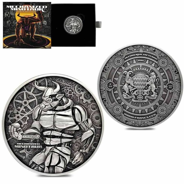 Read more about the article 2022 Chad 2 oz Silver Mechanized Minotaur Antiqued High Relief Coin .999 Fine