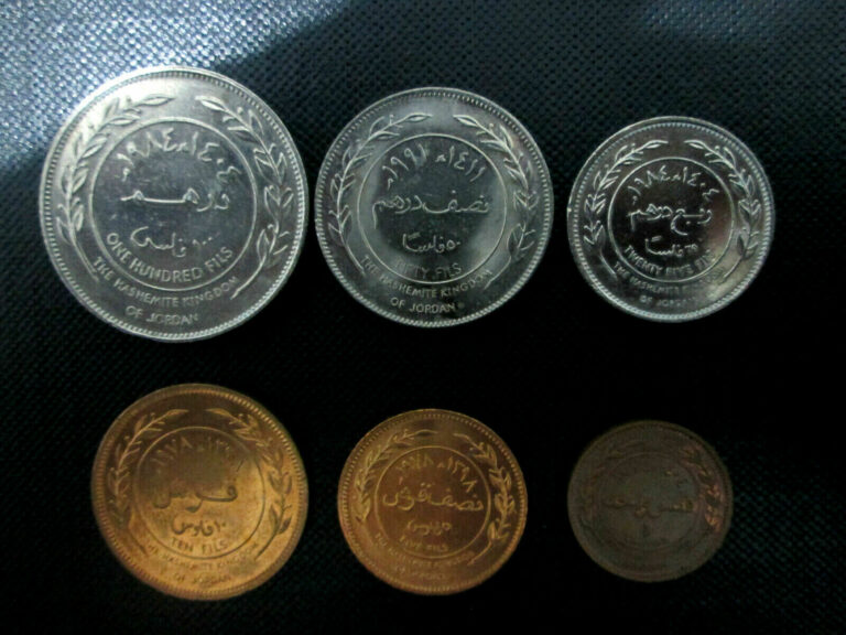 Read more about the article UNC  LOT OF COINS Jordan SET 1.5.10.25.50.100FILS 1978-1991  King Hussein