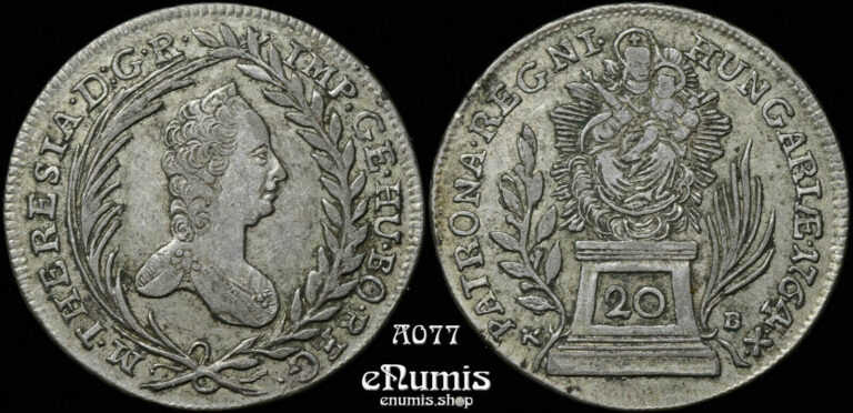 Read more about the article AUSTRIA  HUNGARY  Maria Theresa  20 Kreuzer 1764 KB  Kremnitz  XF