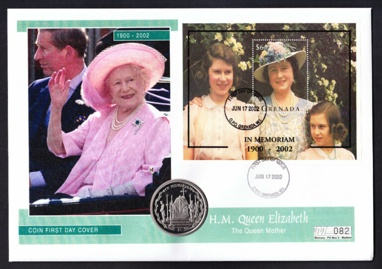 Read more about the article 2002 Queen Mother Memoriam cover Grenada Mini Sheet and Virgin Islands BVI Coin