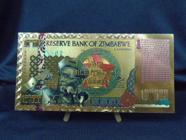 Read more about the article Zimbabwe One Bicentillion Dollars Beautiful Souvenir Gold Banknote