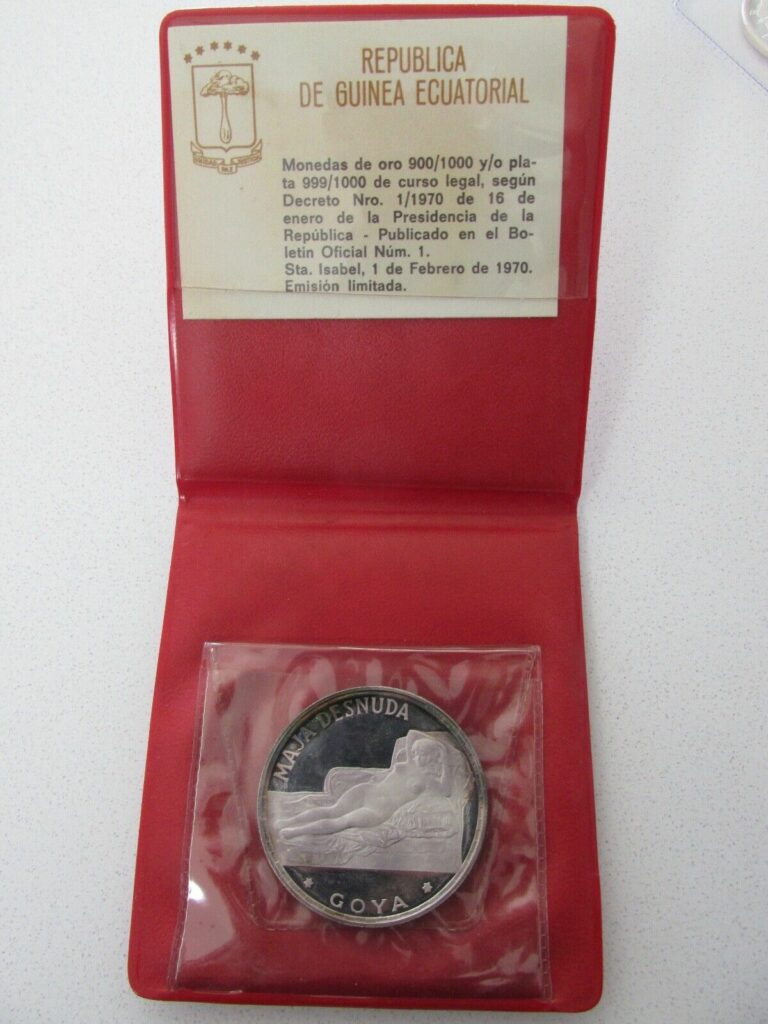 Read more about the article 1970 Republic of Equatorial Guinea Silver 100 Peseta “Maja Desnuda” w/Case and COA